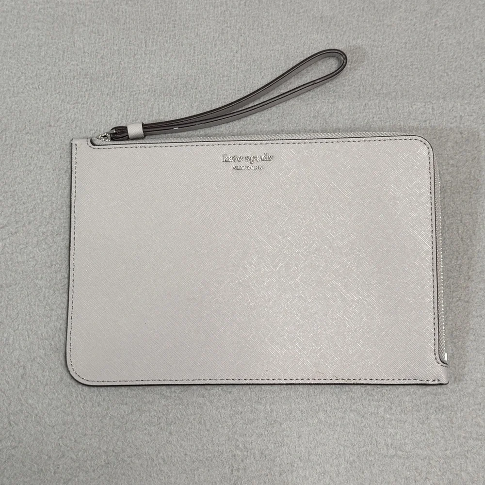 Kate Spade Wristlet Womens Large Gray Zip Clutch Bag Pouch